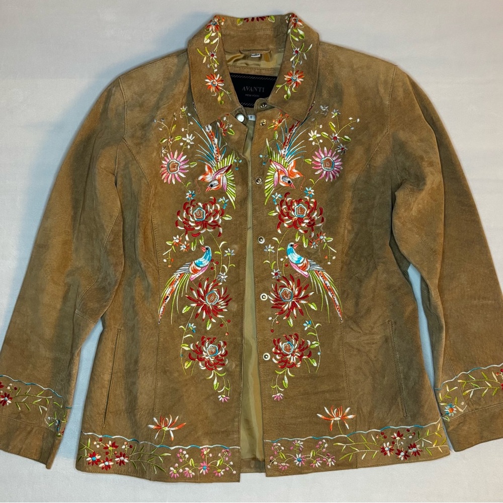 Avanti Tan Blazer with Floral Embroidery